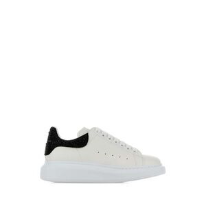 Alexander Mcqueen Women White Leather Sneakers With Embellished Suede Heel